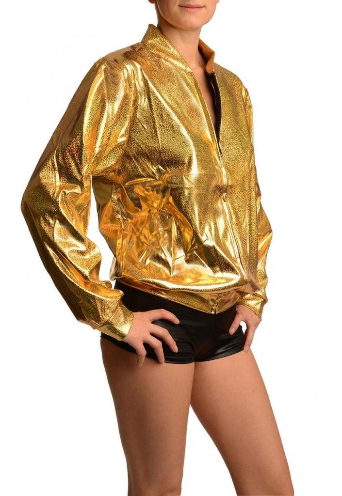 Liss Kiss Gold Shiny Gloss Sparkles Unisex Zip Disco Jacket - Jacket