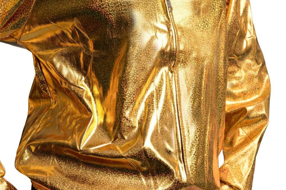 Liss Kiss Gold Shiny Gloss Sparkles Unisex Zip Disco Jacket - Jacket