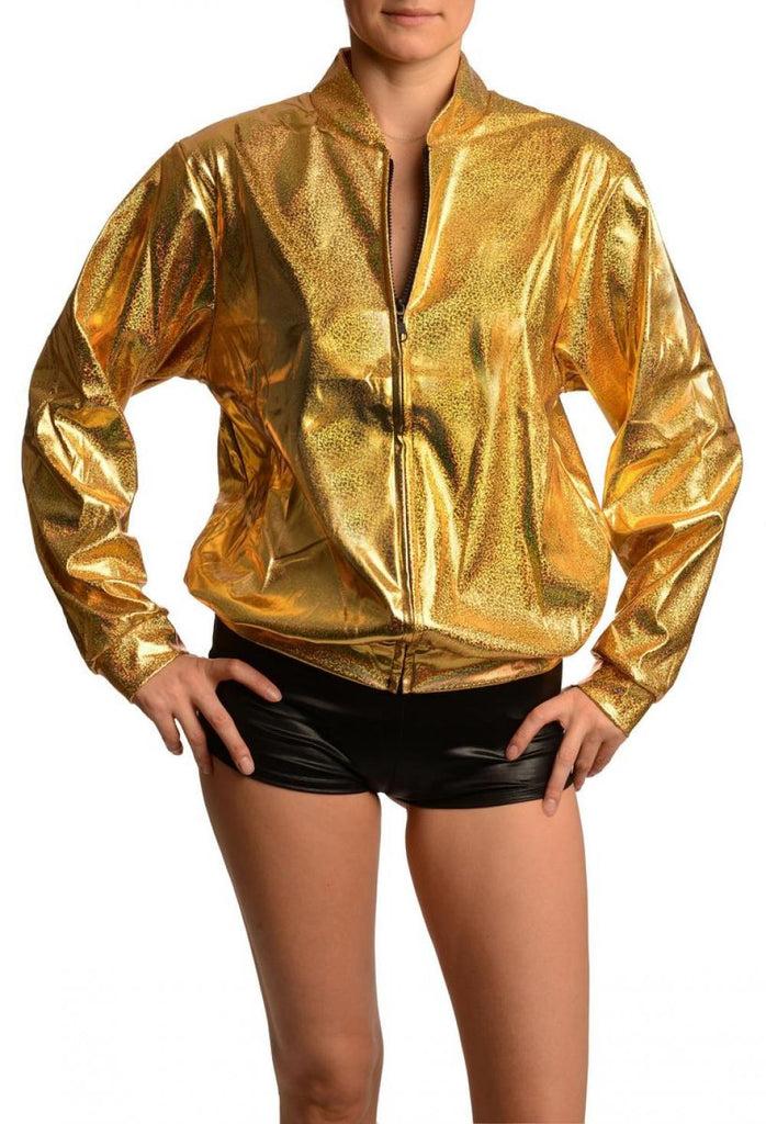 liss kiss Gold Shiny Gloss Sparkles Unisex Zip Disco Jacket - Jacket