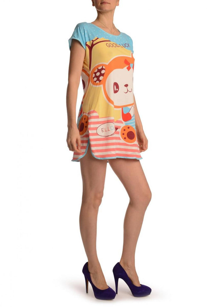 Liss Kiss Good Luck Bear On Sky Blue Lightweight Dress - Dress