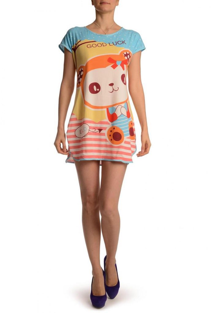 liss kiss Good Luck Bear On Sky Blue Lightweight Dress - Dress