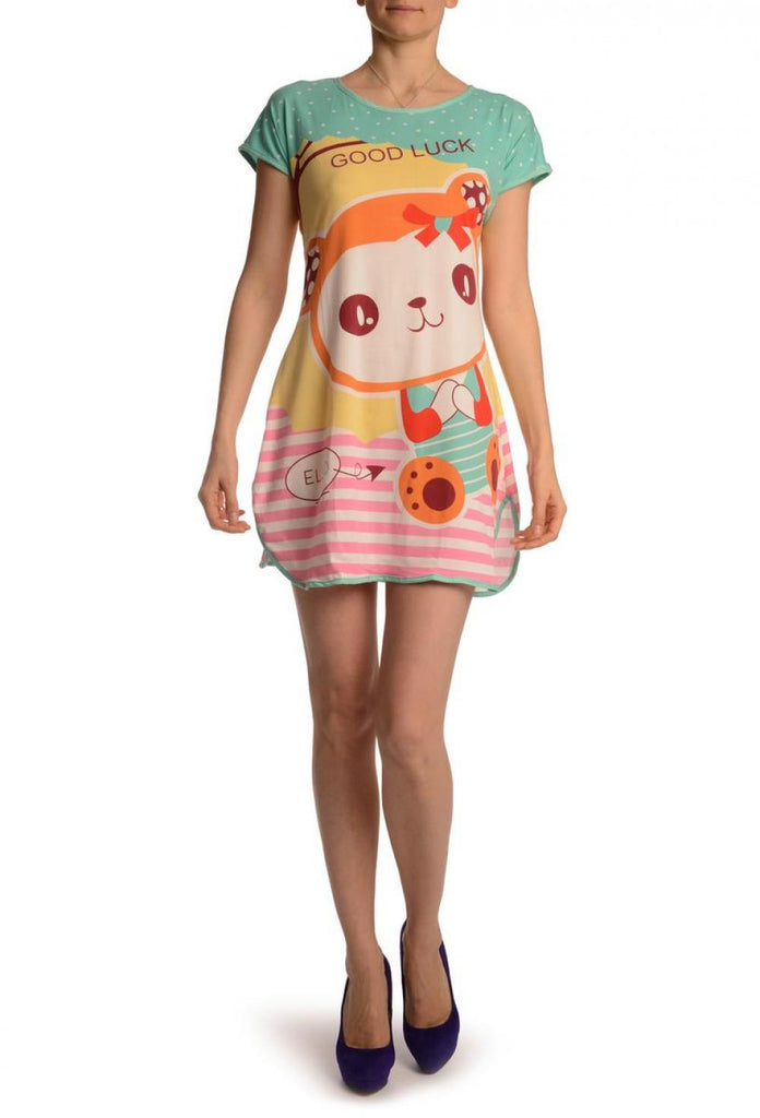 liss kiss Good Luck Bear On Tea Green Lightweight Dress - Dress