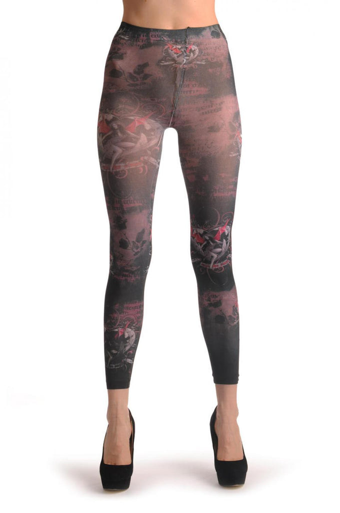 Liss Kiss Gothic Alchemy Amour Girl & Heart Footless - Tights Footless