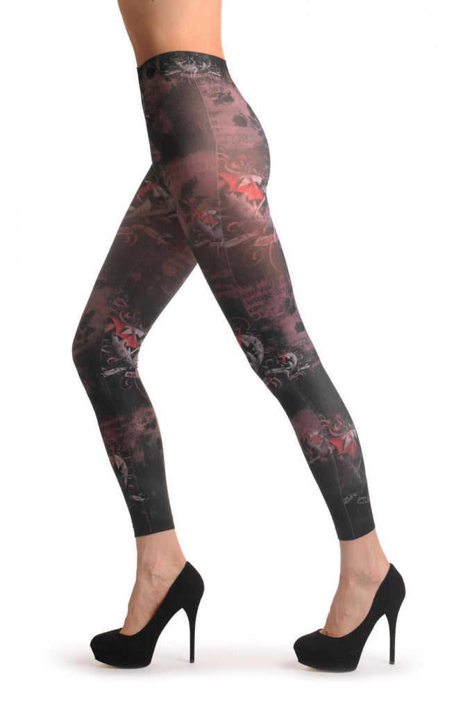 Liss Kiss Gothic Alchemy Amour Girl & Heart Footless - Tights Footless