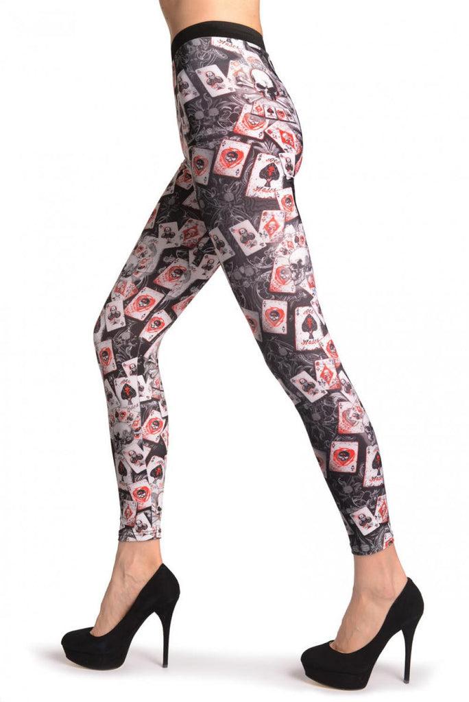 Liss Kiss Gothic Alchemy Poker Skull On Black - Leggings