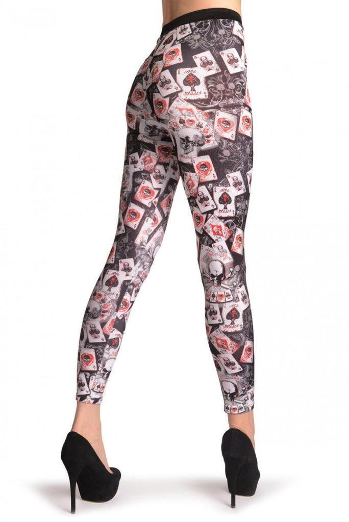 Liss Kiss Gothic Alchemy Poker Skull On Black - Leggings