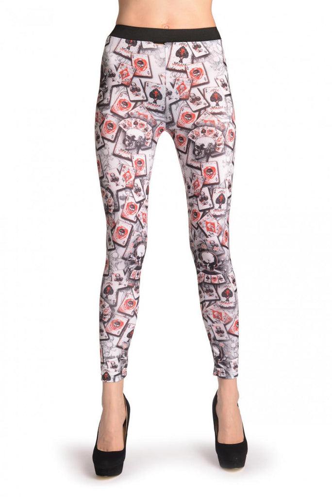 Liss Kiss Gothic Alchemy Poker Skull On White - Leggings