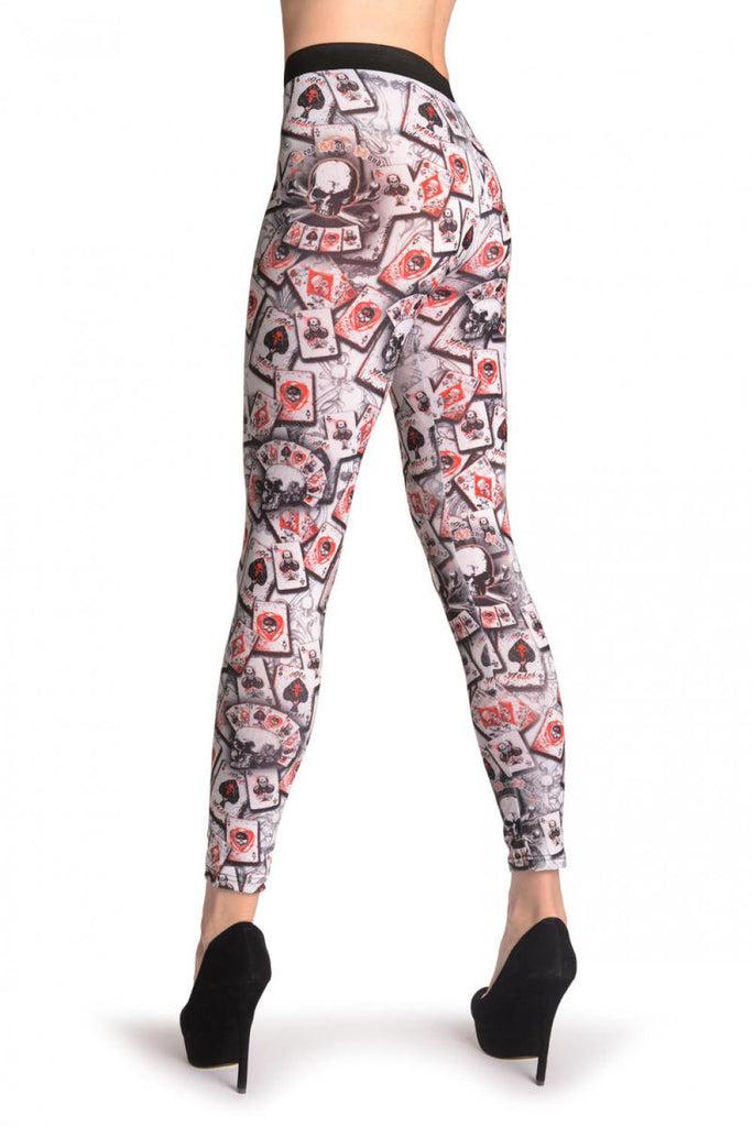 Liss Kiss Gothic Alchemy Poker Skull On White - Leggings