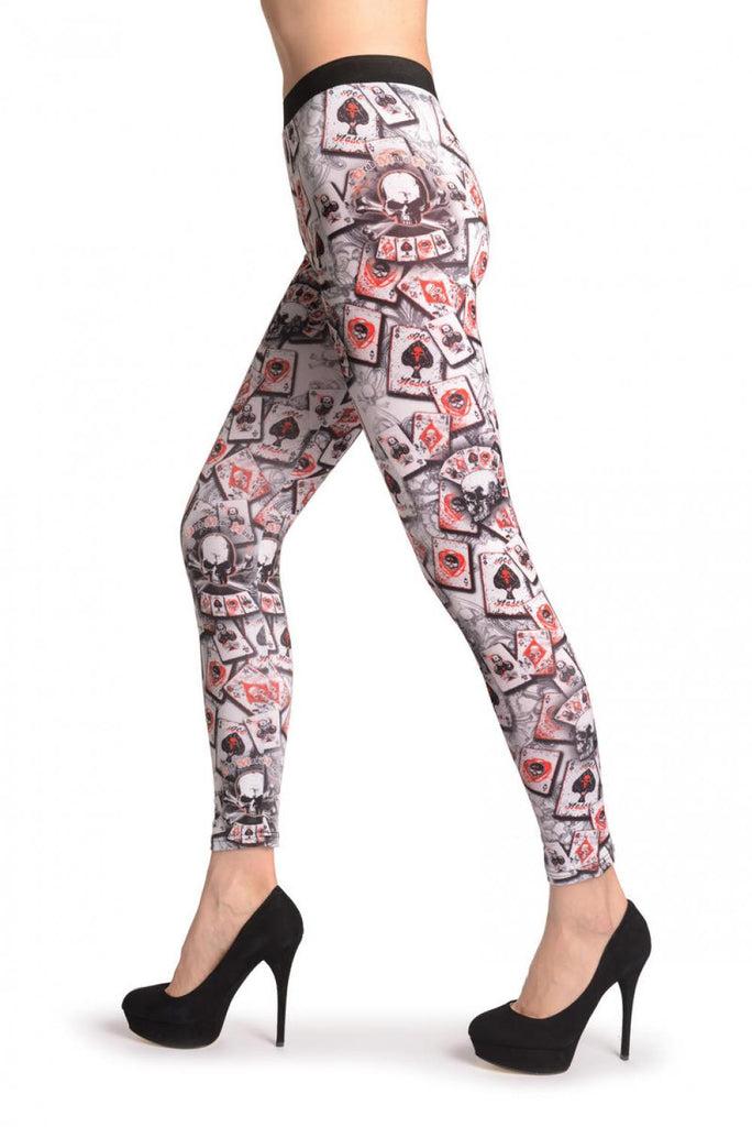 Liss Kiss Gothic Alchemy Poker Skull On White - Leggings