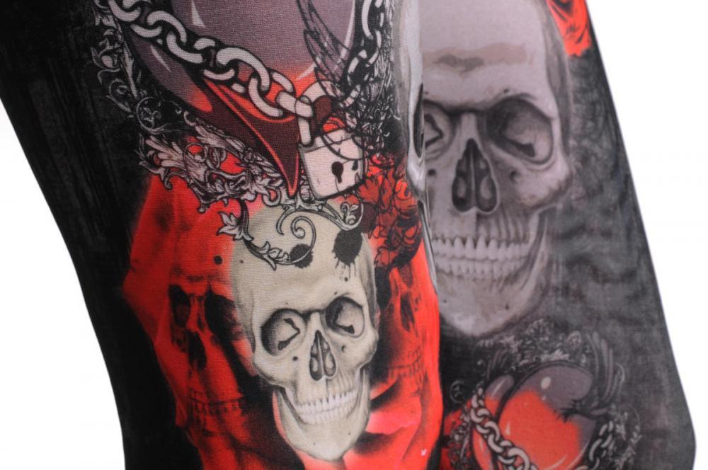 Liss Kiss Gothic Skull With Red Roses & The Lock - Leggings