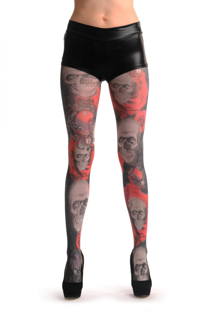 Liss Kiss Gothic Skull With Red Roses & The Lock - Tights