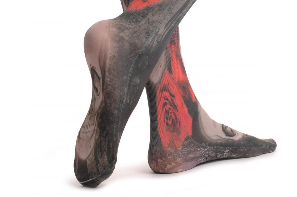 Liss Kiss Gothic Skull With Red Roses & The Lock - Tights