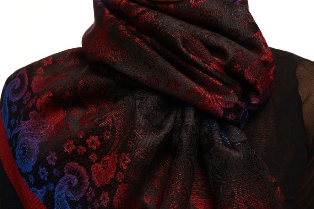 Liss Kiss Gradient Flowers On Bark Blue & Black Unisex Pashmina - Scarf