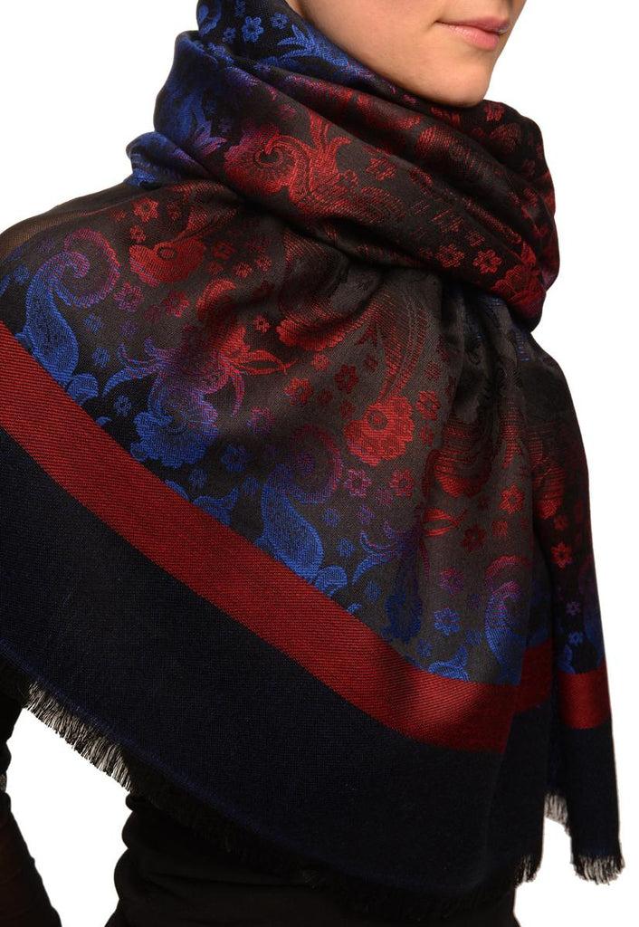 Liss Kiss Gradient Flowers On Bark Blue & Black Unisex Pashmina - Scarf