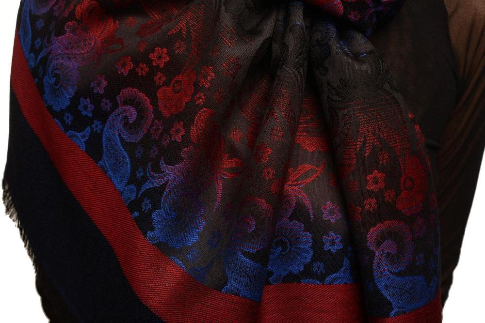 Liss Kiss Gradient Flowers On Bark Blue & Black Unisex Pashmina - Scarf