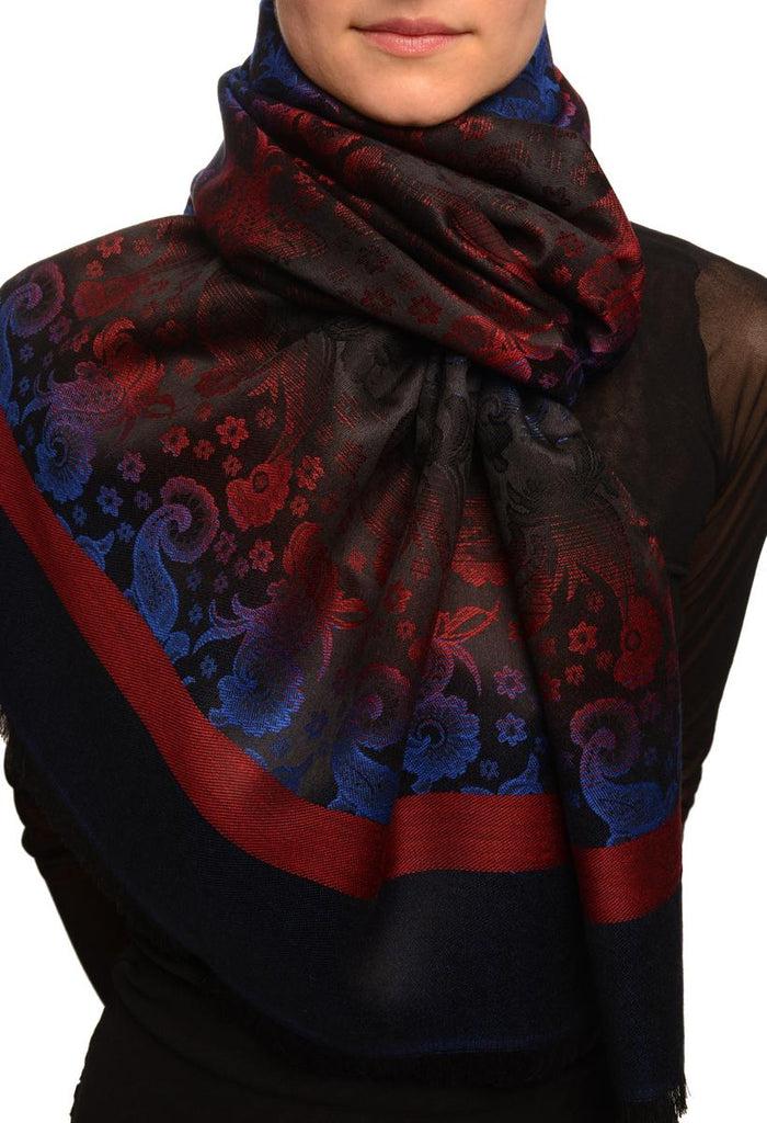 Liss Kiss Gradient Flowers On Bark Blue & Black Unisex Pashmina - Scarf