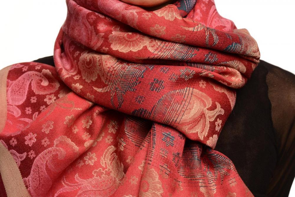 Liss Kiss Gradient Flowers On Bourgundy Unisex Pashmina - Scarf