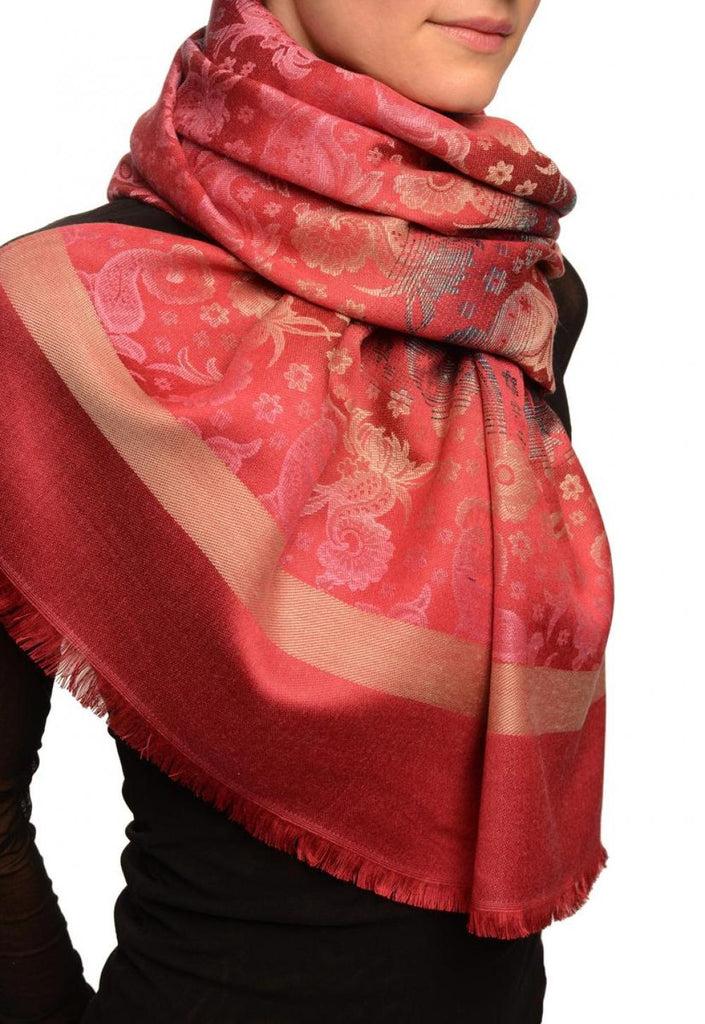 Liss Kiss Gradient Flowers On Bourgundy Unisex Pashmina - Scarf