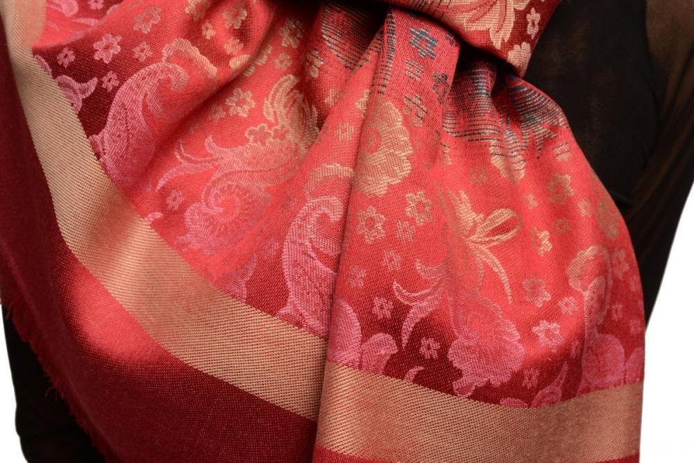 Liss Kiss Gradient Flowers On Bourgundy Unisex Pashmina - Scarf