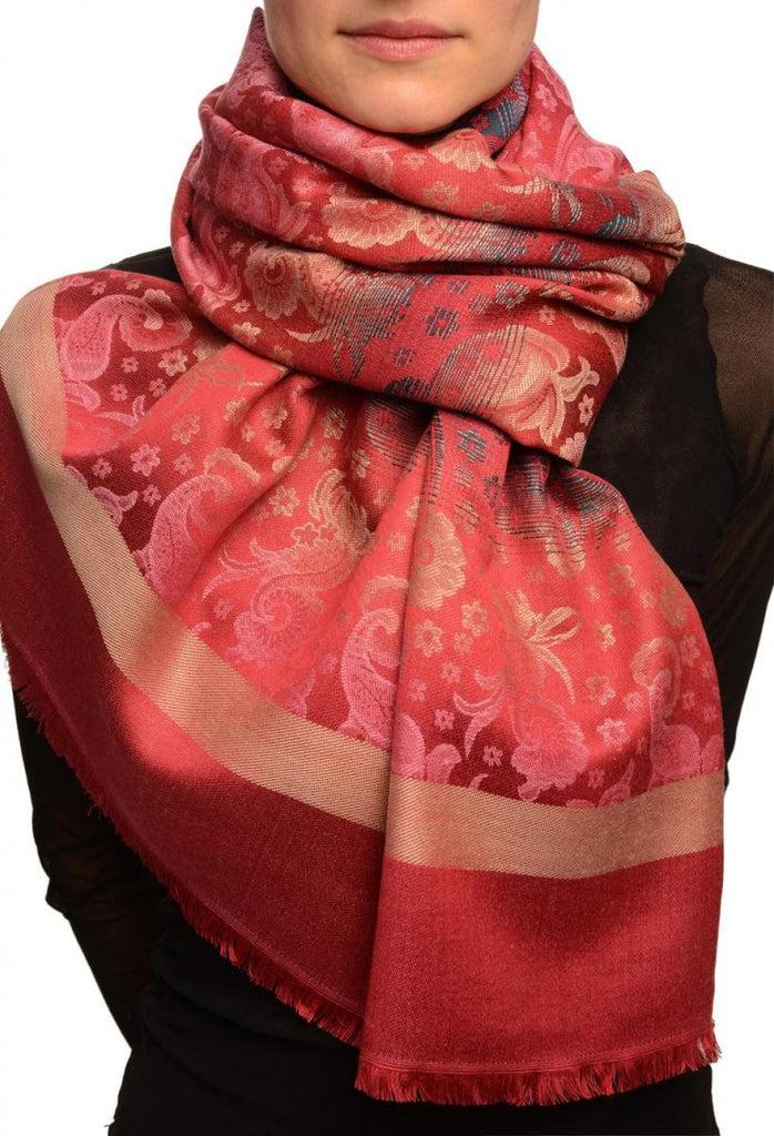 liss kiss Gradient Flowers On Bourgundy Unisex Pashmina - Scarf