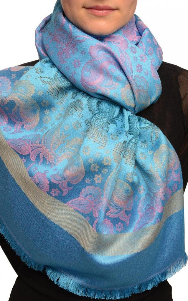 Liss Kiss Gradient Flowers On Dodger Blue Unisex Pashmina - Scarf