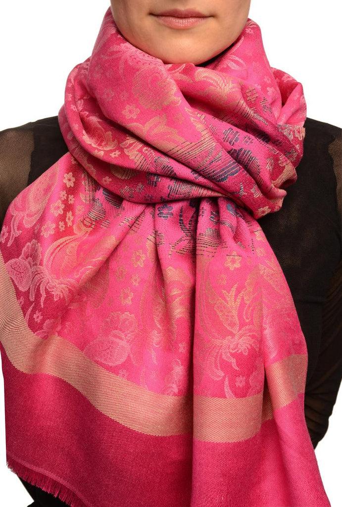 liss kiss Gradient Flowers On Fuchia Pink Unisex Pashmina - Scarf