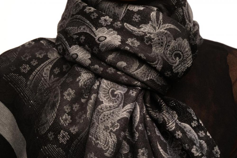 Liss Kiss Gradient Flowers On Grey & Black Unisex Pashmina - Scarf