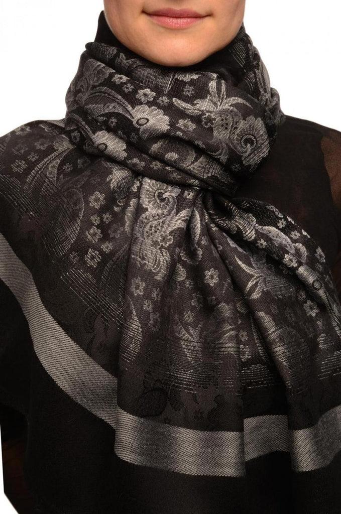 Liss Kiss Gradient Flowers On Grey & Black Unisex Pashmina - Scarf