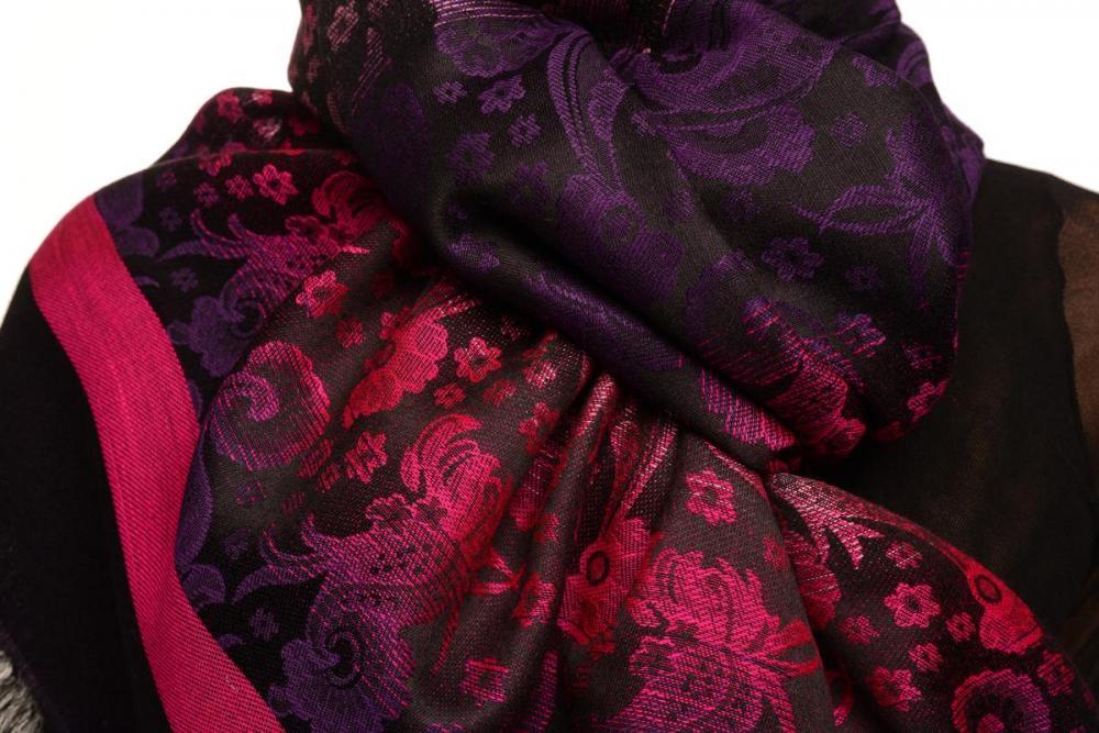 Liss Kiss Gradient Flowers On Magenta & Black Unisex Pashmina - Scarf
