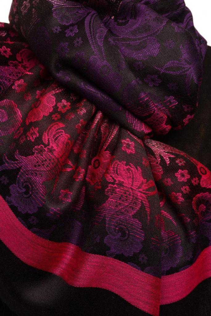 Liss Kiss Gradient Flowers On Magenta & Black Unisex Pashmina - Scarf