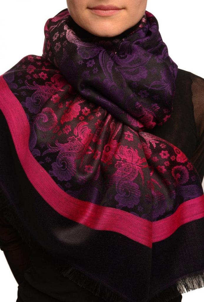 liss kiss Gradient Flowers On Magenta & Black Unisex Pashmina - Scarf