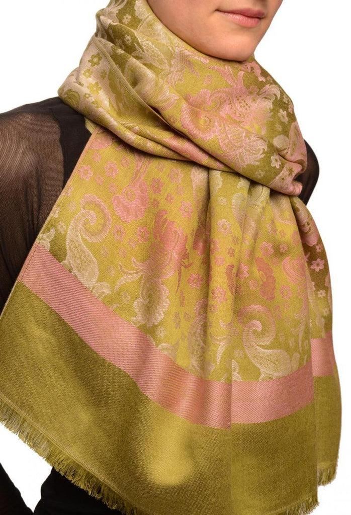 Liss Kiss Gradient Flowers On Olive Green Unisex Pashmina - Scarf