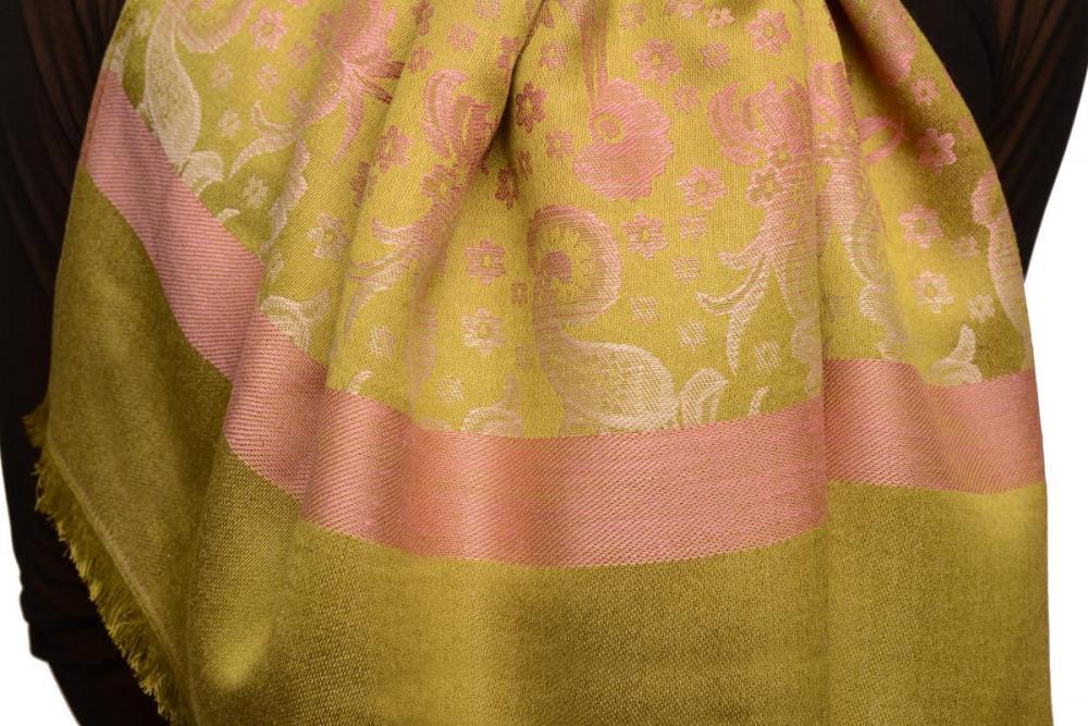 Liss Kiss Gradient Flowers On Olive Green Unisex Pashmina - Scarf