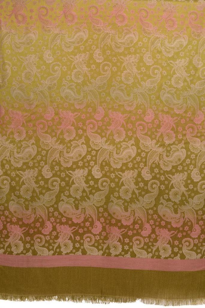 Liss Kiss Gradient Flowers On Olive Green Unisex Pashmina - Scarf