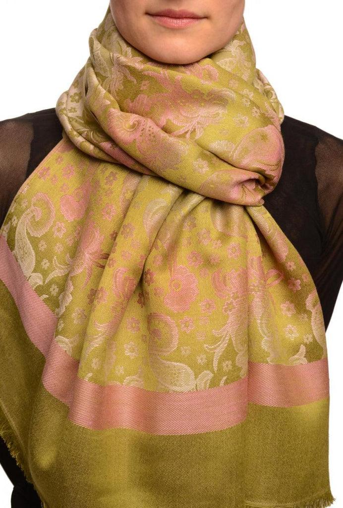liss kiss Gradient Flowers On Olive Green Unisex Pashmina - Scarf