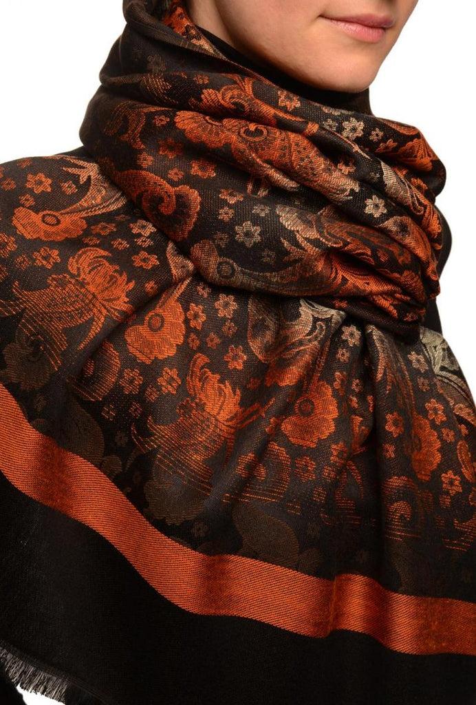 Liss Kiss Gradient Flowers On Orange & Black Unisex Pashmina - Scarf