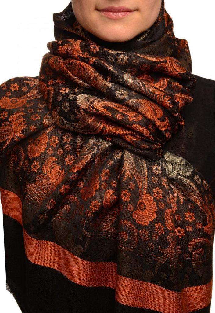 liss kiss Gradient Flowers On Orange & Black Unisex Pashmina - Scarf