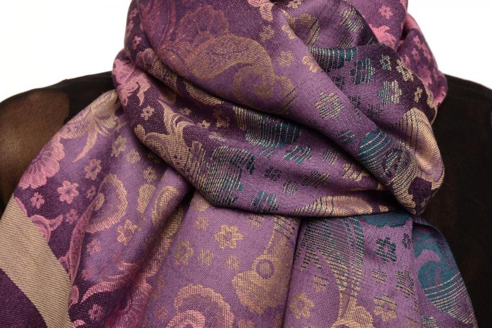 Liss Kiss Gradient Flowers On Purple Unisex Pashmina - Scarf