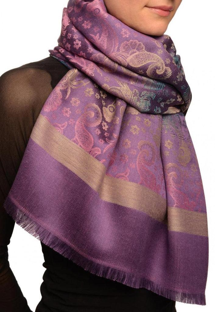 Liss Kiss Gradient Flowers On Purple Unisex Pashmina - Scarf