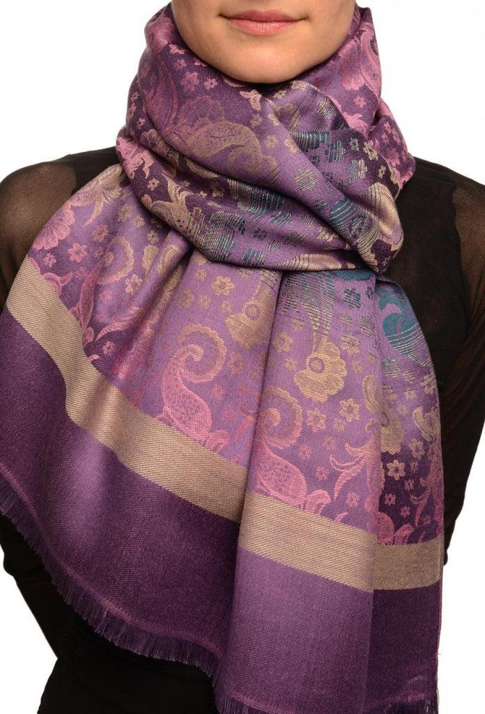 liss kiss Gradient Flowers On Purple Unisex Pashmina - Scarf