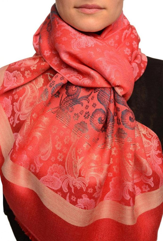 liss kiss Gradient Flowers On Red Unisex Pashmina - Scarf