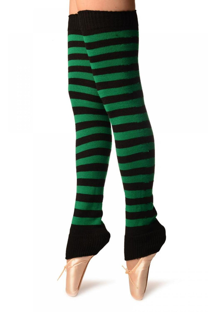 Liss Kiss Green & Black Stripes Dance/Ballet Leg Warmers - Leg Warmers