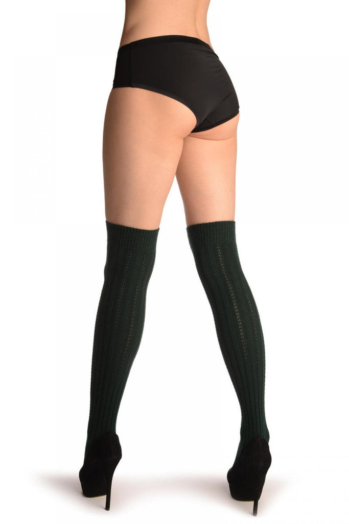 Liss Kiss Green Cotton Plaits & Stripes With Elasticated Top - Hold Ups