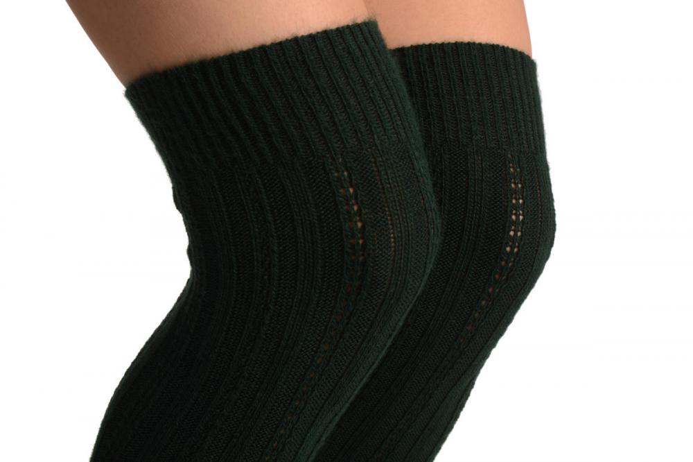 Liss Kiss Green Cotton Plaits & Stripes With Elasticated Top - Hold Ups
