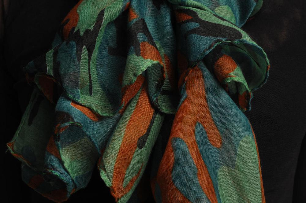 Liss Kiss Green Dark Green & Brown Camouflage Unisex Scarf & Beach Sarong - Scarf