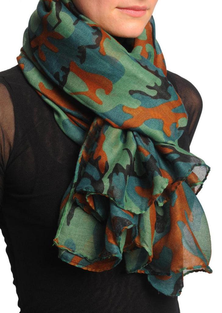 Liss Kiss Green Dark Green & Brown Camouflage Unisex Scarf & Beach Sarong - Scarf