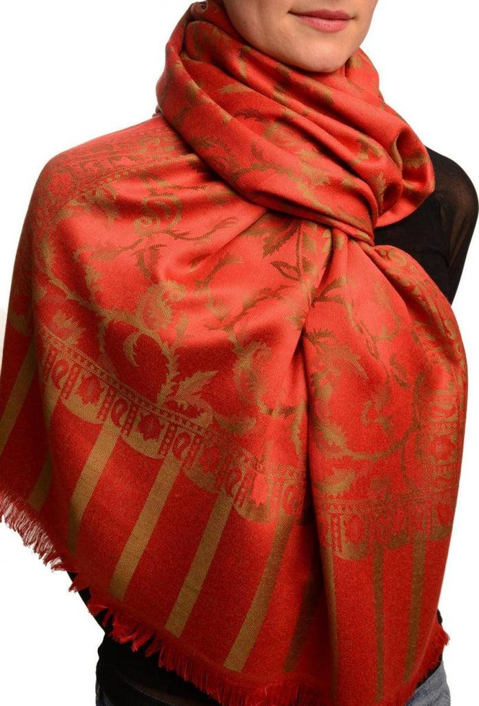 Liss Kiss Green Large Paisley On Red Pashmina Feel - Scarf