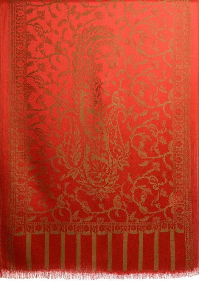 Liss Kiss Green Large Paisley On Red Pashmina Feel - Scarf