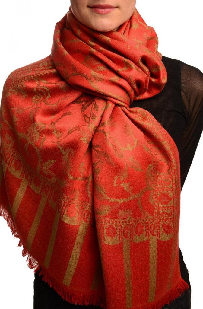 liss kiss Green Large Paisley On Red Pashmina Feel - Scarf