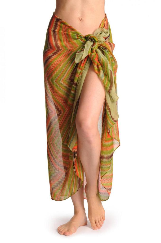 Liss Kiss Green & Orange Zigzagged Rombs Unisex Scarf & Beach Sarong - Scarf